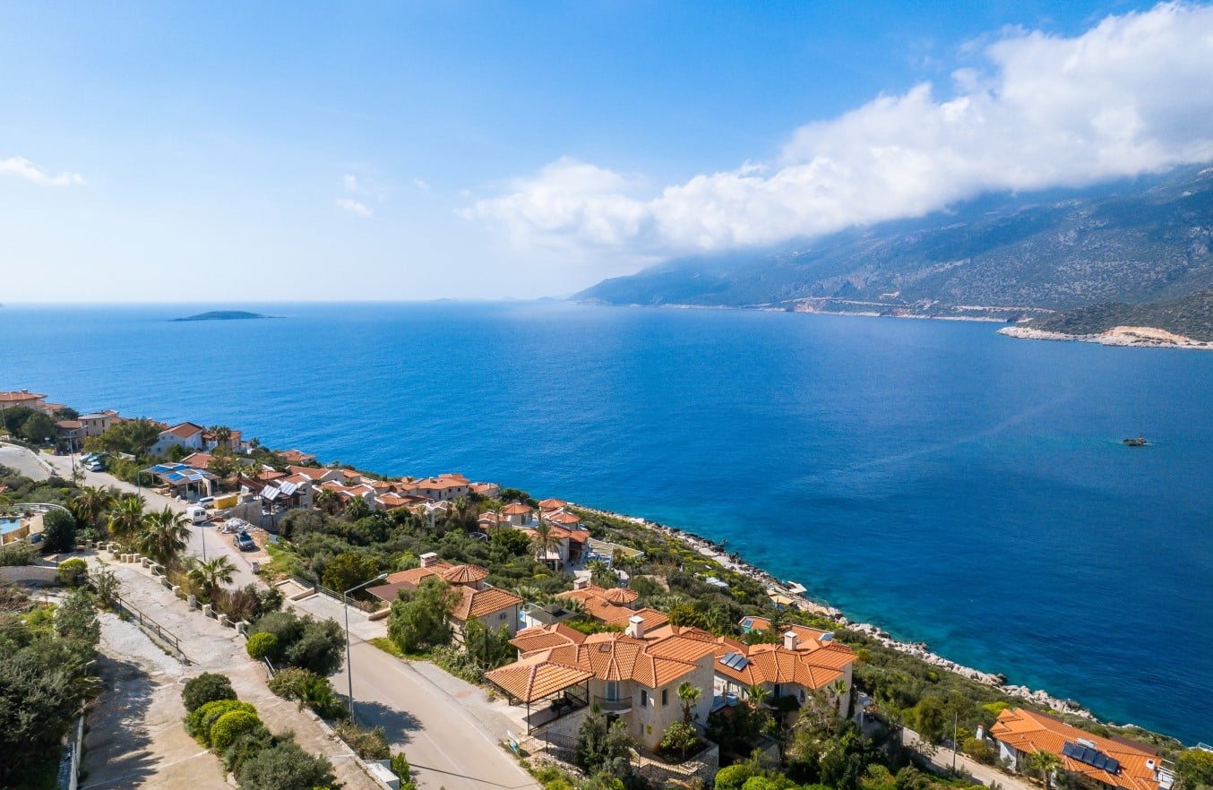 Breathtaking panoramic view of the sea and Kaş coastline from the upper balcony
